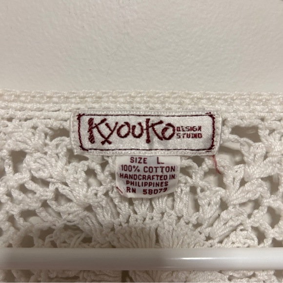 Crochet V-Neck Sweater women’s size Lrg  sand Dollar Cotton open Knit 3/4 Sleeve - Picture 8 of 9